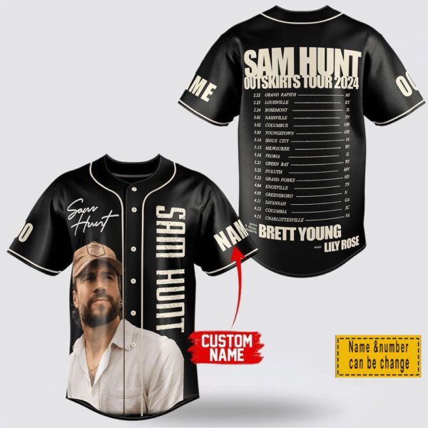 Custom Name And Number Sam Hunt Outskirts Tour 2024 Baseball Jersey Shirt