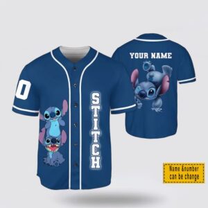 Custom Name And Number Stitch Blue Funny Stitch & Lilo Animated Baseball Jersey Shirt