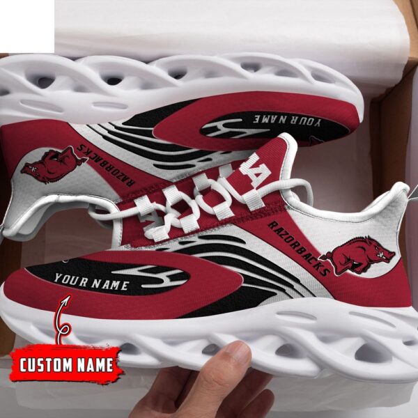 Custom Name Arkansas Razorbacks Red And White NCAA Name Max Soul Shoes