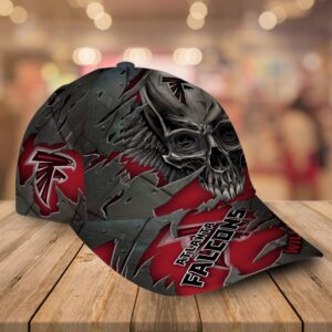 Custom Name Atlanta Falcons NFL Skull Baseball Cap 2