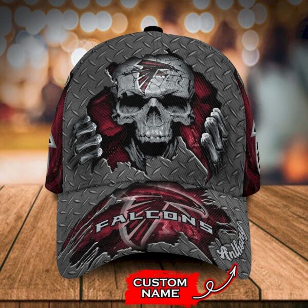 Custom Name Atlanta Falcons NFL Skull Hand Baseball Cap