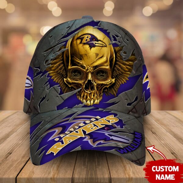 Custom Name Baltimore Ravens NFL Skull Baseball Cap