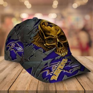 Custom Name Baltimore Ravens NFL Skull Baseball Cap 2