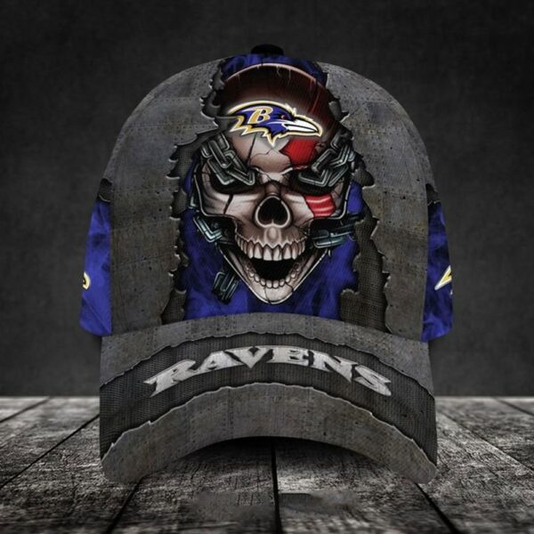 Custom Name Baltimore Ravens NFL Skull Chain Baseball Classic Cap