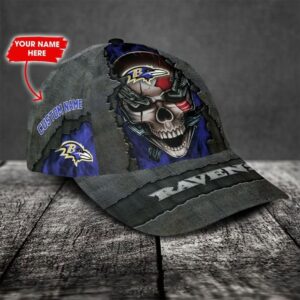 Custom Name Baltimore Ravens NFL Skull Chain Baseball Classic Cap 2