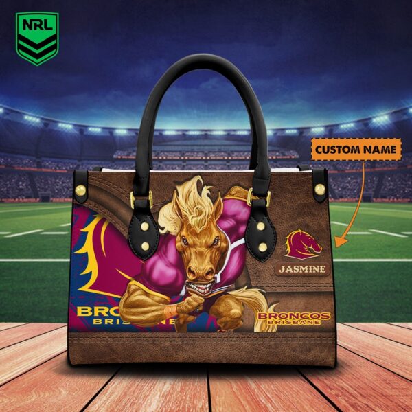 Custom Name Brisbane Broncos NRL Mascot Leather Handbag