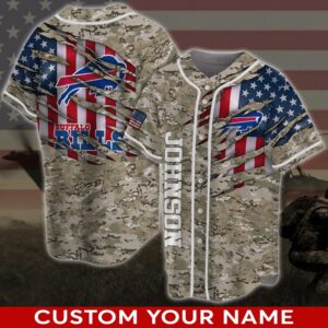 Custom Name Buffalo Bills NFL America Flag Camo Baseball Jersey Shirt