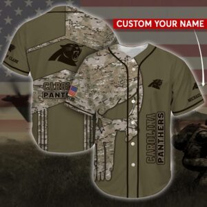 Custom Name Carolina Panthers Camo Print NFL Baseball Jersey Shirt