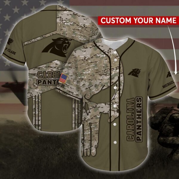 Custom Name Carolina Panthers Camo Print NFL Baseball Jersey Shirt