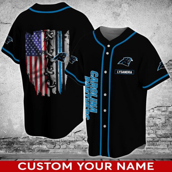 Custom Name Carolina Panthers Flag Baseball Jersey for NFL Fans