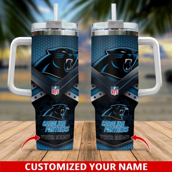 Custom Name Carolina Panthers NFL 40oz Stainless Steel Tumbler With Handle