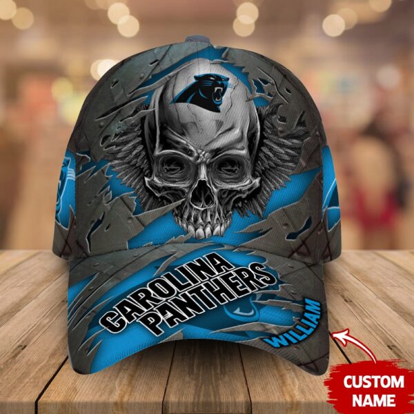 Custom Name Carolina Panthers NFL Skull Baseball Cap