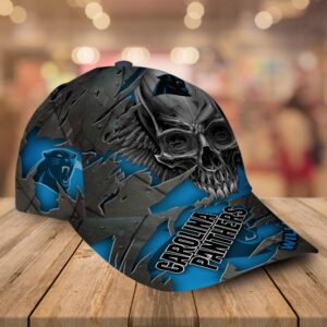 Custom Name Carolina Panthers NFL Skull Baseball Cap 2