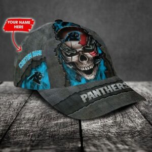 Custom Name Carolina Panthers NFL Skull Chain Baseball Classic Cap 2