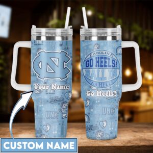 Custom Name Carolina Tar Heels Basketball Stainless Steel Tumbler 40oz With Handle