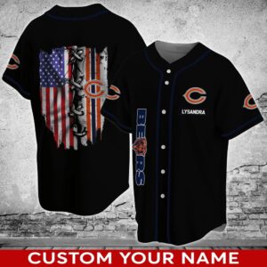 Custom Name Chicago Bears NFL American Flag Baseball Jersey Shirt