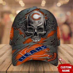 Custom Name Chicago Bears NFL Skull Baseball Cap 2