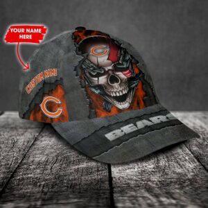 Custom Name Chicago Bears NFL Skull Chain Baseball Classic Cap 2