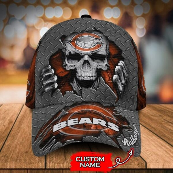 Custom Name Chicago Bears NFL Skull Hand Baseball Cap