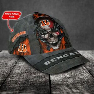 Custom Name Cincinnati Bengals NFL Skull Chain Baseball Classic Cap 2