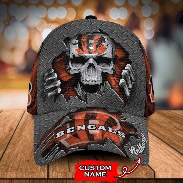 Custom Name Cincinnati Bengals NFL Skull Hand Baseball Cap