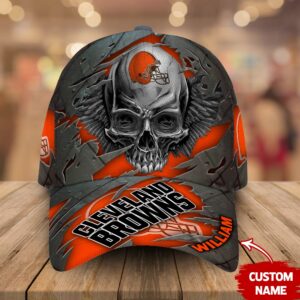 Custom Name Cleveland Browns NFL Skull Baseball Cap 1