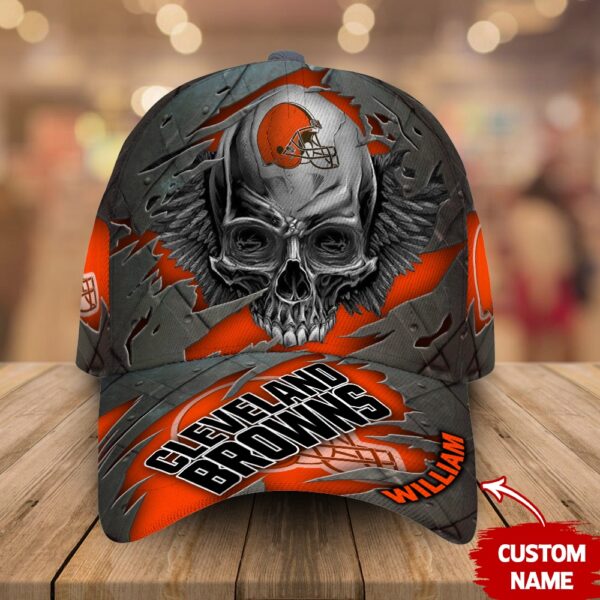 Custom Name Cleveland Browns NFL Skull Baseball Cap