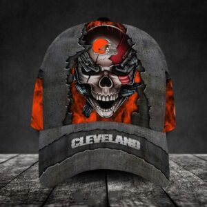 Custom Name Cleveland Browns NFL Skull Chain Baseball Classic Cap 1