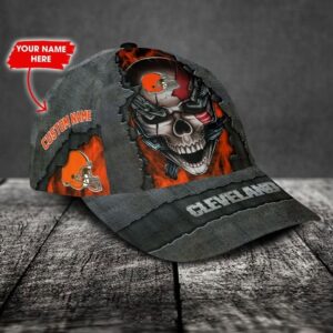 Custom Name Cleveland Browns NFL Skull Chain Baseball Classic Cap 2