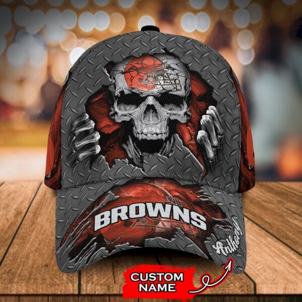 Custom Name Cleveland Browns NFL Skull Hand Baseball Cap