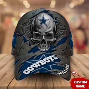 Custom Name Dallas Cowboys NFL Skull Baseball Cap 1