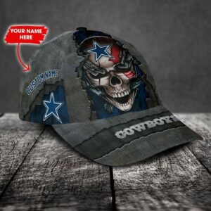 Custom Name Dallas Cowboys NFL Skull Chain Baseball Classic Cap 2