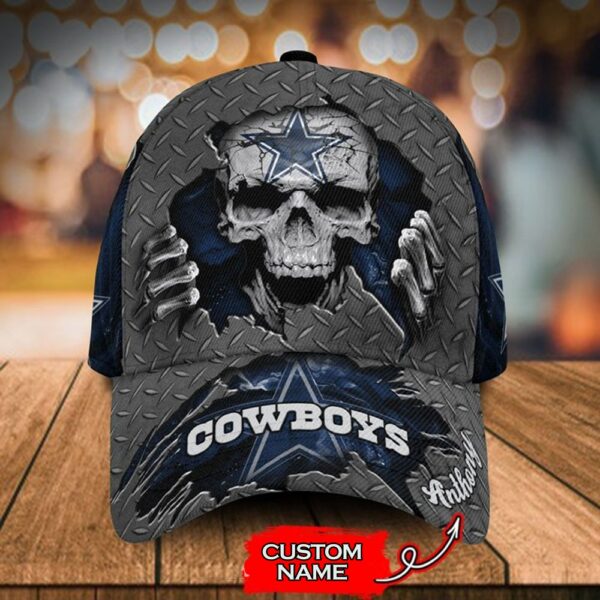 Custom Name Dallas Cowboys NFL Skull Hand Baseball Cap