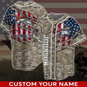 Custom Name Denver Broncos NFL Camo Flag US Baseball Jersey Shirt