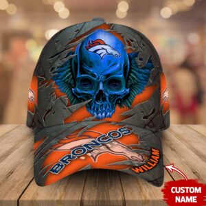 Custom Name Denver Broncos NFL Skull Baseball Cap