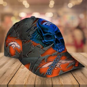 Custom Name Denver Broncos NFL Skull Baseball Cap 2