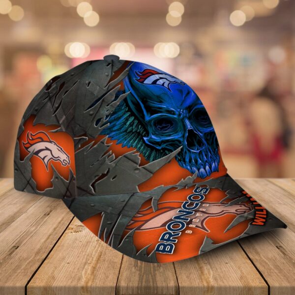 Custom Name Denver Broncos NFL Skull Baseball Cap