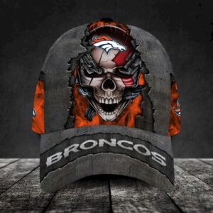 Custom Name Denver Broncos NFL Skull Chain Baseball Classic Cap 1