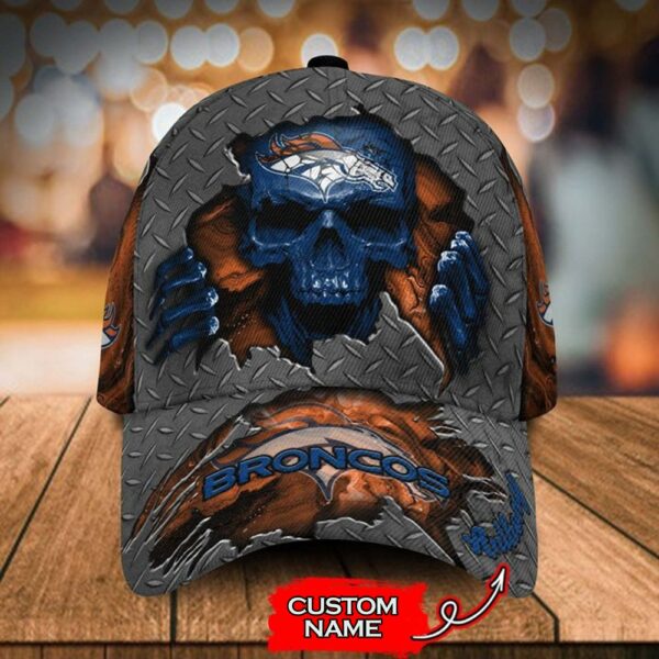 Custom Name Denver Broncos NFL Skull Hand Baseball Cap