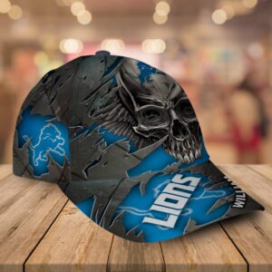 Custom Name Detroit Lions NFL Skull Baseball Cap 1