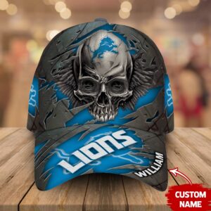 Custom Name Detroit Lions NFL Skull Baseball Cap 2