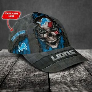 Custom Name Detroit Lions NFL Skull Chain Baseball Classic Cap 2