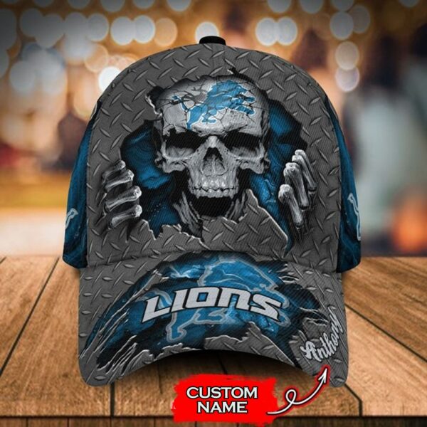 Custom Name Detroit Lions NFL Skull Hand Baseball Cap