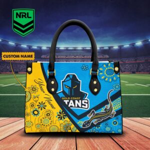 Custom Name Gold Coast Titans NRL Women Leather Handbag