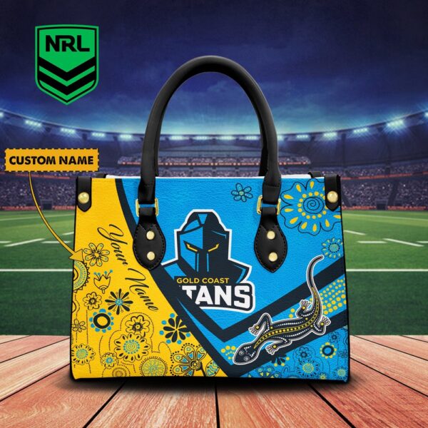 Custom Name Gold Coast Titans NRL Women Leather Handbag