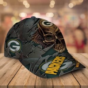 Custom Name Green Bay Packers NFL Skull Baseball Cap 2