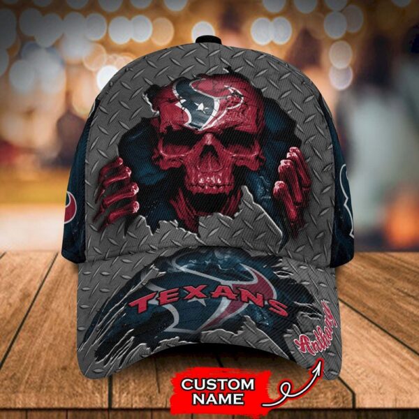 Custom Name Houston Texans NFL Skull Hand Baseball Cap