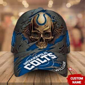 Custom Name Indianapolis Colts NFL Skull Baseball Cap 1