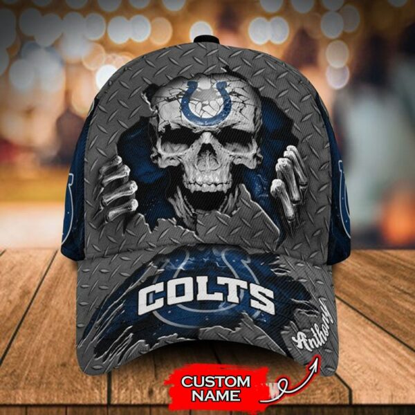 Custom Name Indianapolis Colts NFL Skull Hand Baseball Cap