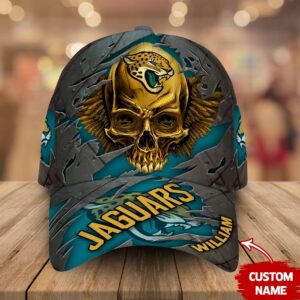 Custom Name Jacksonville Jaguars NFL Skull Baseball Cap 1